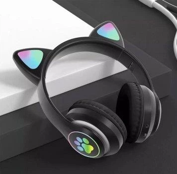 Беспроводные наушники Черный с ушками и подсветкой MDR Cat VZV-23 M (SH777472)