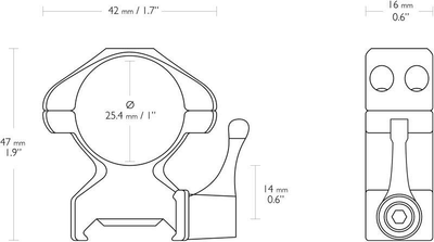 Кільця швидкознімні Hawke Precision Steel. d - 25.4 мм High. Weaver/Picatinny