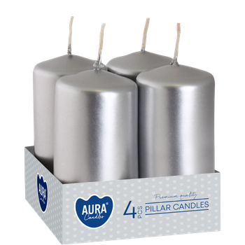 Набір свічок 4 шт. циліндр Bispol AURA Candles Срібний металік (sw40/80-271)