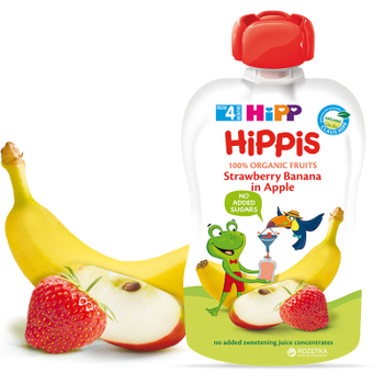 Детское пюре HiPP HiPPiS Pouch Яблоко-клубника-банан, 100 г (9062300133759)