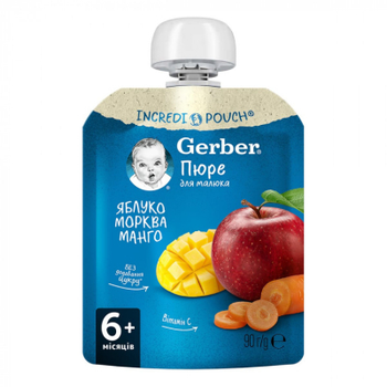 Дитяче пюре Gerber Яблуко, морква, манго 90 г (1227031)