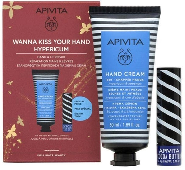 Набір Apivita Wanna Kiss Your Крем-концентрат для сухої та потрісканої шкіри рук 50 мл + Бальзам для губ SPF 20 4.4 г (5201279093532)
