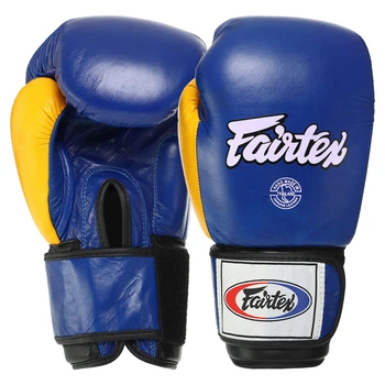 Перчатки кожаные боксерские FARTEX (размер 14oz, Синий-желтый) (FTX065_Синий желтый_14_унции)