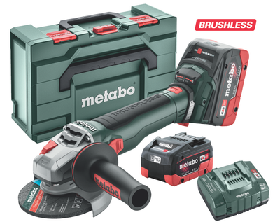 Акумуляторна безщіткова кутова шліфувальна машина Metabo WB 18 LT BL 11-125 Quick 18V 2x8Ah LiHD + ЗП ASC 145; metaBOX 165 L (613054810)