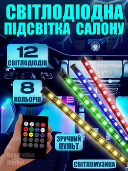 Автомобильная LED подсветка ATMOSPHERE с 8 цветами и светомузыкой — декоративная RGB подсветка салона, гибкие влагозащитные ленты с пультом, подсветка дверей, ковриков и багажника
