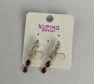 Серьги Xuping с красным камнем 30х4 мм позолота 18 карат, ida57241
