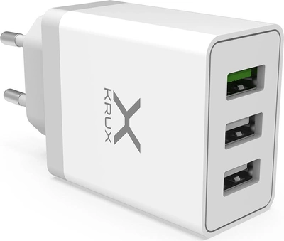 Мережевий зарядний пристрій Krux 3× USB QC 3.0 30 Вт (KRX0065)