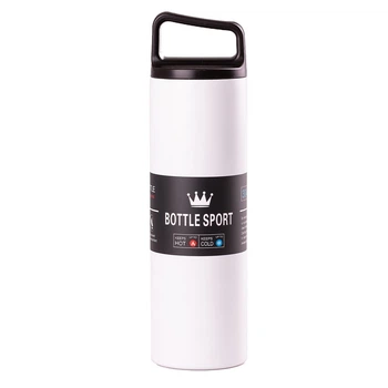 Питний термос Bottle Sport 500 мл з ручкою для перенесення вакуумна ізоляція подвійна стінка нержавіюча сталь висота 24 см діаметр 7 см на тренування та в дорогу кава з собою Білий