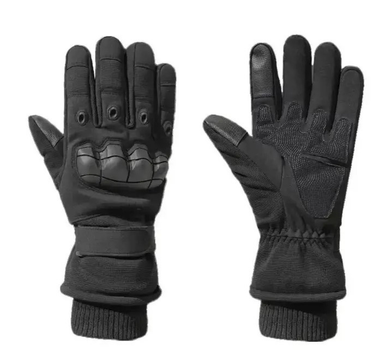 Зимние тактические защитные перчатки на флисе черные 30102 размер универсальный