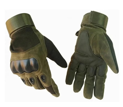 Універсальні тактичні повнопалі рукавички із захистом кісточок на флісі оливкові 800100-L