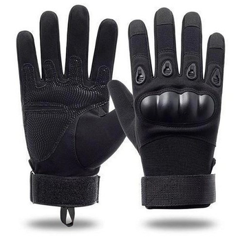 Универсальные тактические полнопалые перчатки с защитой косточек черные 8000-L