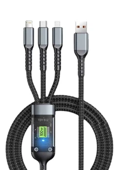 Кабель 1,2 м 3в1 Lightning / microUSB / Type-C для быстрой зарядки, 100 Вт, серо-черный (76064407)