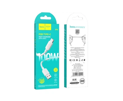 Кабель для быстрой зарядки Honor, Huawei, Xiaomi, OPPO, Vivo, Samsung Hoco X96 USB - Type C 3A-6A 18W-100W Белый цвет КОД: 42597