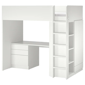 Ліжко-горище IKEA СМОСТАД, білий білий, з письмовим столом з 4 ящиками, 90x200 см, 994.288.66
