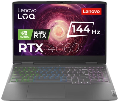 Ноутбук Lenovo LOQ 15IRH8 (82XV00K8RA) Storm Grey / 15.6" IPS Full HD 144 Гц / Intel Core i5-12450H / RAM 16 ГБ / SSD 512 ГБ / nVidia GeForce RTX 4060 / 4-Zone RGB Подсветка клавиатуры / Зарядка через Type-C