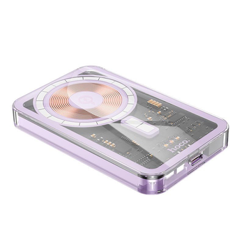 Павербанк з бездротовою зарядкою Qi 15W Hoco Q14 Ice Crystal Magnetic Wireless Fast Charge 2в1 5000 mAh 20W Pink