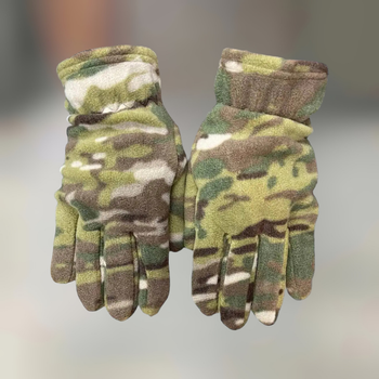 Рукавички зимові флісові пальцеві, Мультикам, розмір М/L, тактичні рукавички зимові