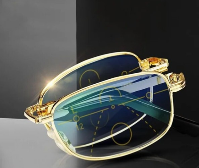Складні біфокальні окуляри для читання +3.00 діоптрій SUDOLE в металевій оправі з футляром, золотисті (76170529)