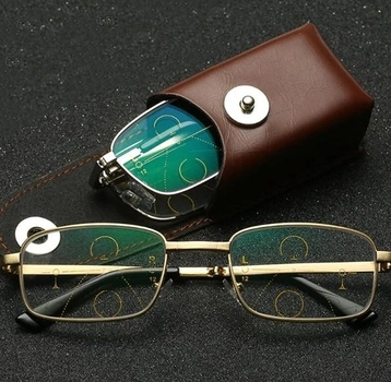 Складные бифокальные очки для чтения +3.00 диоптрий SUDOLE в металлической оправе с футляром, золотистые (76170529)