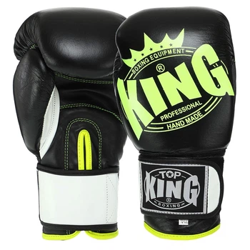 Перчатки для бокса кожаные на липучке Top King Boxing 0363 12 унций Black-Neon Green
