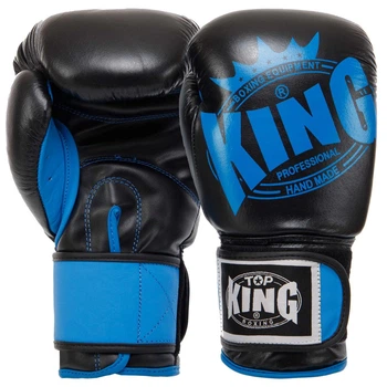 Перчатки для бокса кожаные на липучке Top King Boxing 0363 14 унций Black-Blue