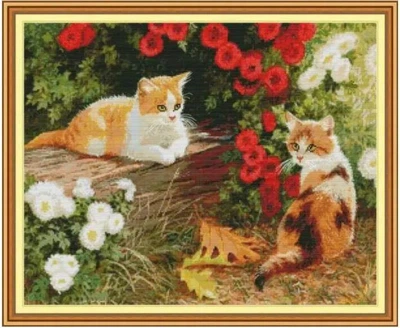 Набір для вишивання за нанесеною на канву схемою "Kitten in the garden". AIDA 14CT printed, 57*47 см