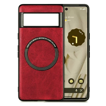 Кожаный чехол - накладка Leather Hybrid Case для Google Pixel 8 с металлической вставкой red
