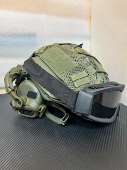 Шолом FAST USA NIJ IIIA М-L Олива, тактичні окуляри, EARMOR M31 Активні шумопоглинаючі стрілкові навушники, кавер, кріплення