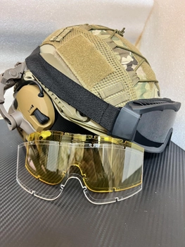 Шлем FAST USA NIJ IIIA M-L песок, Тактические очки, Walkers Razor Активные шумоподавляющие стрелковые наушники, крепления , кавер