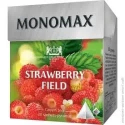 Упаковка чаю зеленого китайського листового Мономах Strawberry field з ягодами, пелюстками квітів та натуральним ароматом суниці 20*1.5