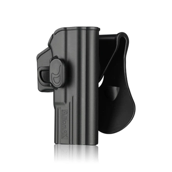 Жорстка полімерна поясна кобура AMOMAX для пістолетів Glock 19/23/32/19X під праву руку. Колір: Чорний,