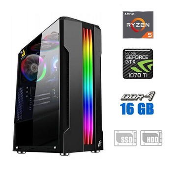 Игровой ПК / AMD Ryzen 5 4500 (6 (12) ядер по 3.6 - 4.1 GHz) NEW / 16 GB DDR4 NEW / 120 GB SSD NEW + 500 GB HDD / nVidia GeForce GTX 1070 Ti, 8 GB GDDR5, 256-bit / 600W NEW б/у