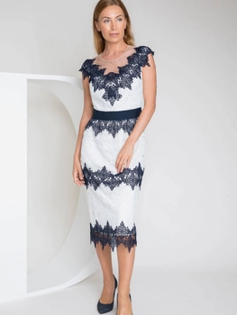 Sukienka ołówkowa damska elegancka Deni Cler Milano T-Dw-3250-0M-40-16-1 42 Biały/Granatowy (3300000724560)