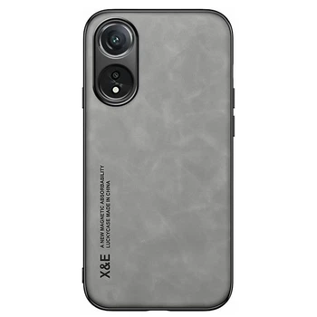 Шкіряний чохол - накладка X&E для Oppo A58 4G з металевою вставкою gray