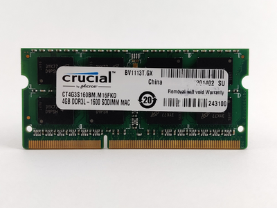 Оперативная память для ноутбука SODIMM Crucial DDR3L 4Gb 1600MHz PC3L-12800S (CT4G3S160BM.M16FKD) 13177 Б/У