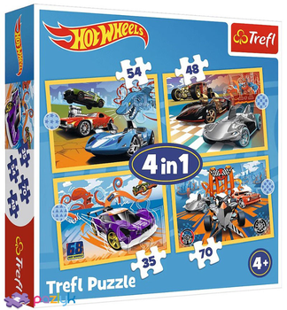 Zestaw puzzle Trefl 4w1 Hot Wheels pojazdy 35- 48-54-70 elementów (5900511346275)