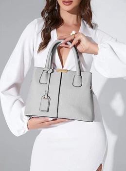 Сумка жіноча стильна tote bag містка елегантна структурна шоппер через плече з ручками та ремінцем у класичному стилі модна повсякденна сумочка-тоут аксесуар з екошкіри сіра 65997