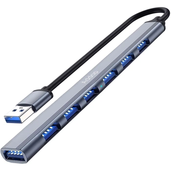 USB-хаб, концентратор / розгалужувач для ноутбука Addap UH-04, на 7 портів USB 3.0 + USB 2.0, Gray (0288)