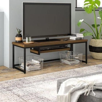 Дизайнерская тумба для телевизора в стиле Loft 120х40х50h Черный/Дерево ATL519
