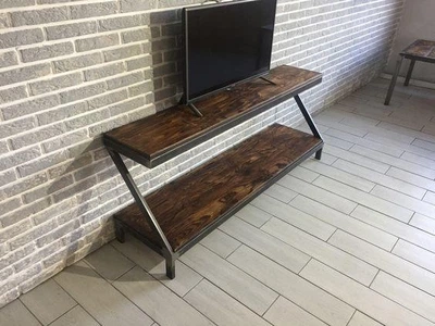 Дизайнерская тумба для телевизора в стиле Loft 120х40х60h Черный/Дерево ATL526