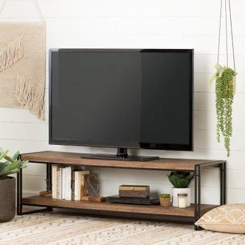 Дизайнерская тумба для телевизора в стиле Loft 200х40х50h Черный/Дерево ATL1416