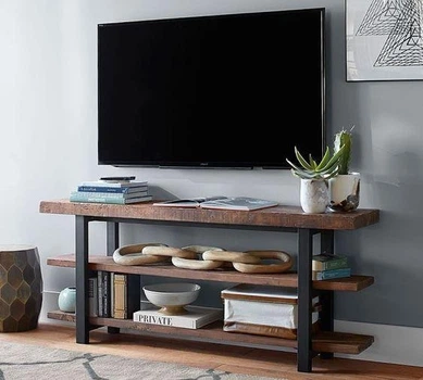 Дизайнерская тумба для телевизора в стиле Loft 140х20х60h Черный/Дерево ATL1435