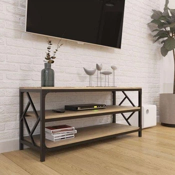 Дизайнерская тумба для телевизора в стиле Loft 140х40х60h Черный/Дерево ATL1438