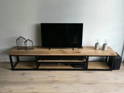 Дизайнерская тумба для телевизора в стиле Loft 200х40х40h Черный/Дерево ATL514