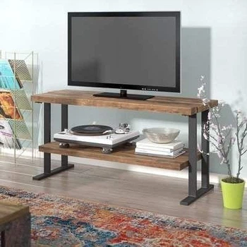 Дизайнерская тумба для телевизора в стиле Loft 100х40х60h Черный/Дерево ATL517