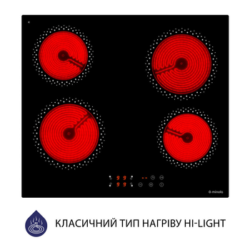 Варильна поверхня електрична Minola MVH 6030 KBL, чорна склокерамічна на 4 конфорки Hi-Light