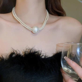 Ланцюжок багатошаровий"Big Pearl", з перлами, білий