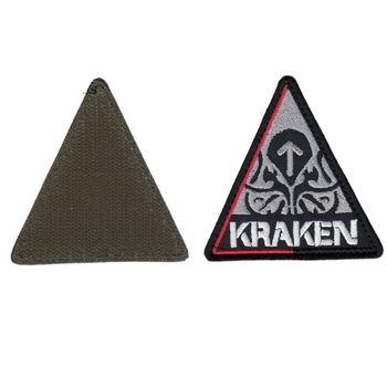Шеврон патч на липучке KRAKEN Кракен треугольный, на черном фоне, 7*8см.м