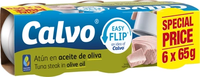 Упаковка тунця Calvo Easy Flip в оливковій олії 65 г x 6 шт (8410299984660)