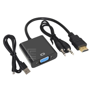 Адаптер Ewell HDMI to VGA, 1080p, с звуком и питанием от USB, черный, 15 см (EW536)